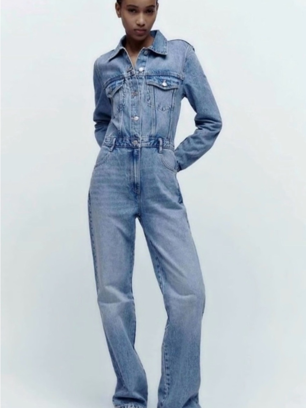 Zara Light Blue Denim Jumpsuit